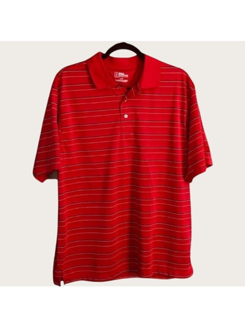 PGA Tour Mens Red Striped Polo Shirt Size Large Short Sleeve Golf Top